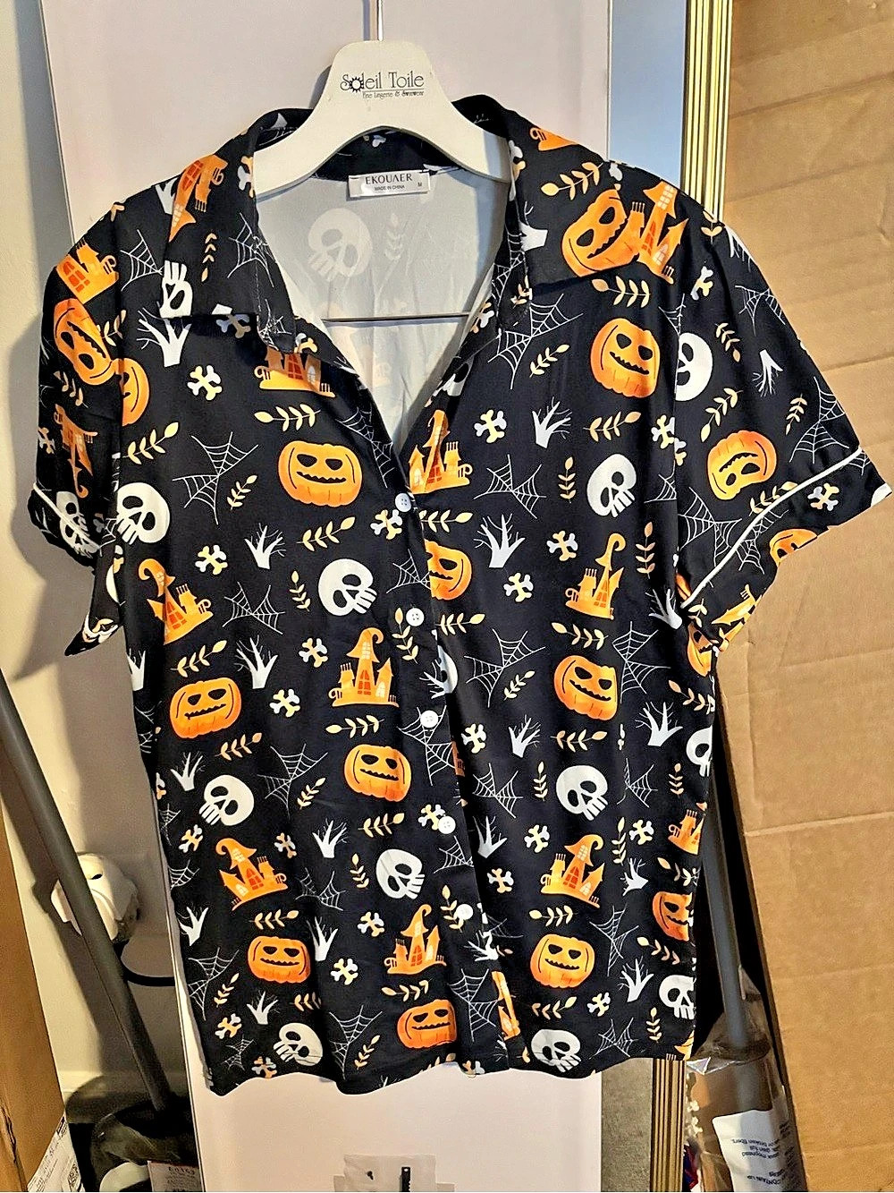 Ekouaer Women's Halloween Button-Down Short Sleeve Pajama Set with Long Pants